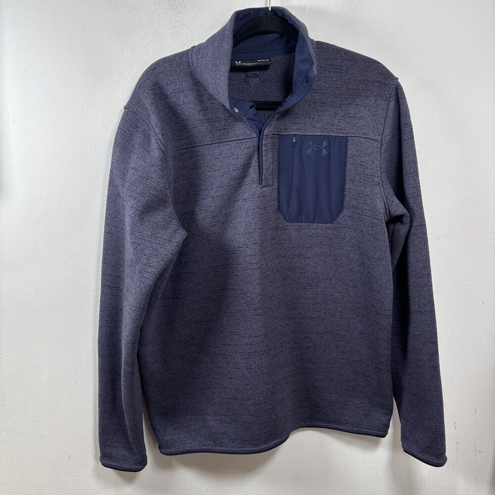 Under Armour Men's L/G Quarter Zip Pullover Fleece Lined Blue Gray Loose Fit